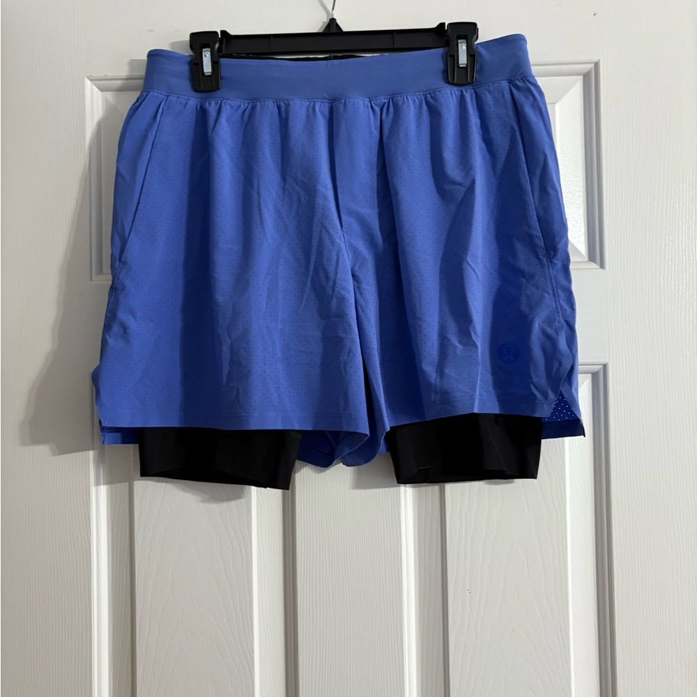Lululemon Blue Athletic Shorts with Black Inner Layer